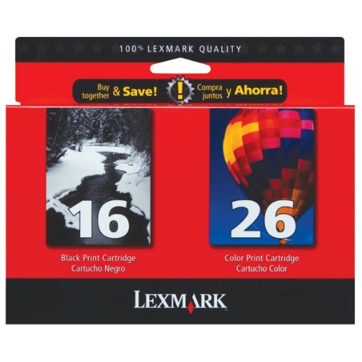 Picture of Lexmark 10N0202 (Lexmark #16) OEM Black & Color Ink Cartridge (2 pk)