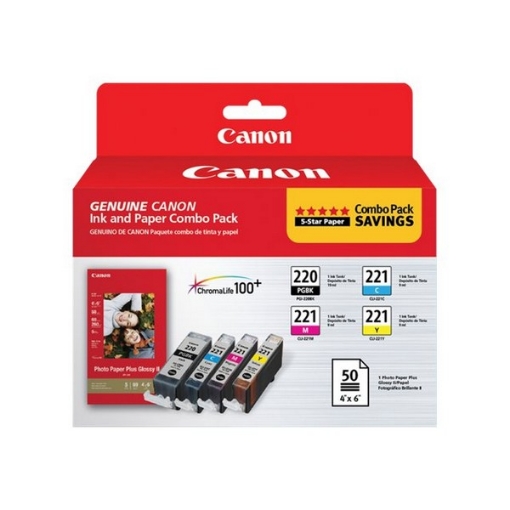 Picture of Canon 2945B011 (CLI-221BK) OEM Black Inkjet Cartridges + PAPER