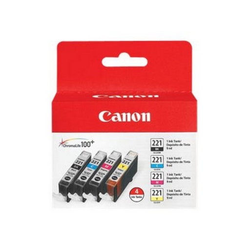 Picture of Canon 2946B004 (CLI-221) OEM Black, Cyan, Magenta, Yellow Ink Cartridges (4 pk)