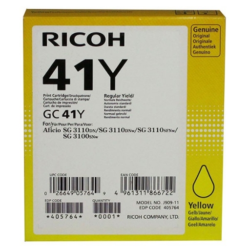 Picture of Ricoh 405764 OEM Yellow Inkjet Cartridge