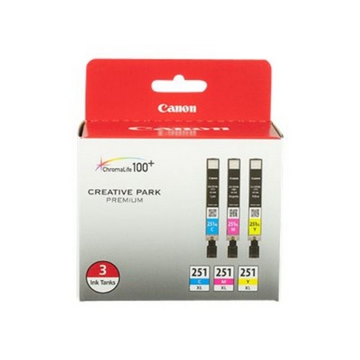 Picture of Canon 6449B009 (CLI-251) OEM Cyan, Magenta, Yellow Ink Cartridge (3 pk)