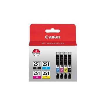 Picture of Canon 6513B004 (CLI-251) OEM Black/Cyan/Magenta/Yellow Ink Cartridges (4 pk)