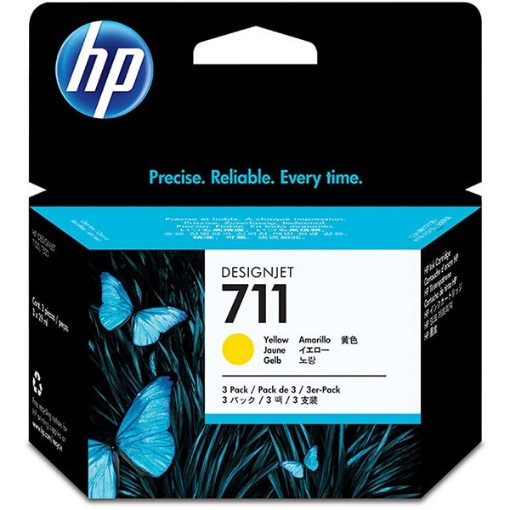 Picture of HP CZ136A (HP 711) OEM Yellow Inkjet Cartridges (3 ea)