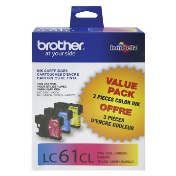 Show details for Brother LC613PKS (LC61C, LC61M, LC61Y) OEM Cyan, Yellow, Magenta Ink Cartridges (3 pk) Picture of Brother LC613PKS (LC61C, LC61M, LC61Y) OEM Cyan, Yellow, Magenta Ink Cartridges (3 pk)