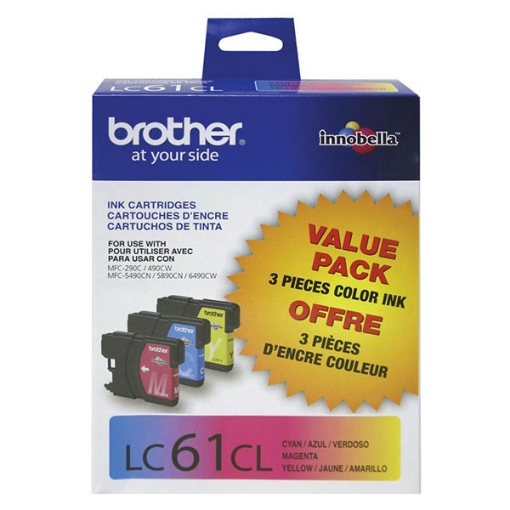 Picture of Brother LC613PKS (LC61C, LC61M, LC61Y) OEM Cyan, Yellow, Magenta Ink Cartridges (3 pk)