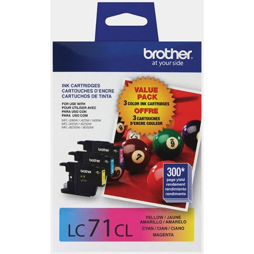 Picture of Brother LC713PKS (LC71C, LC71M, LC71Y) OEM Cyan, Yellow, Magenta Ink Cartridges (3 pk)