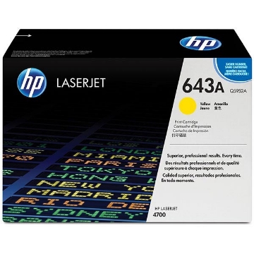 Show details for HP Q5952A (HP 643A) Yellow Toner Cartridge (10000 Yield) Picture of HP Q5952A (HP 643A) Yellow Toner Cartridge (10000 Yield)