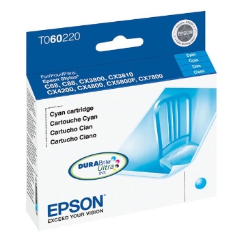 Show details for Epson T060220 (Epson 60) OEM Cyan Inkjet Cartridge Picture of Epson T060220 (Epson 60) OEM Cyan Inkjet Cartridge